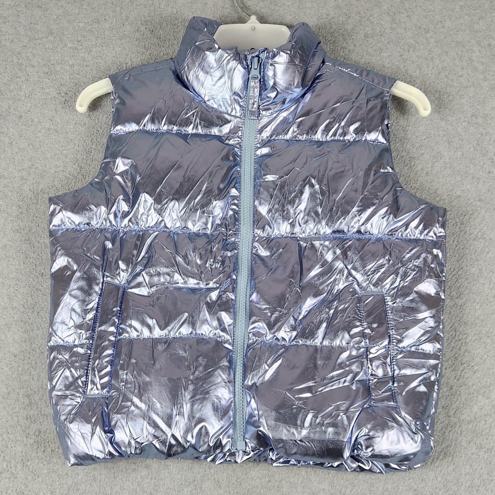 Old Navy Puffer Vest Girls M/8 Metallic Lavender Water Resistant Quilted Zip
